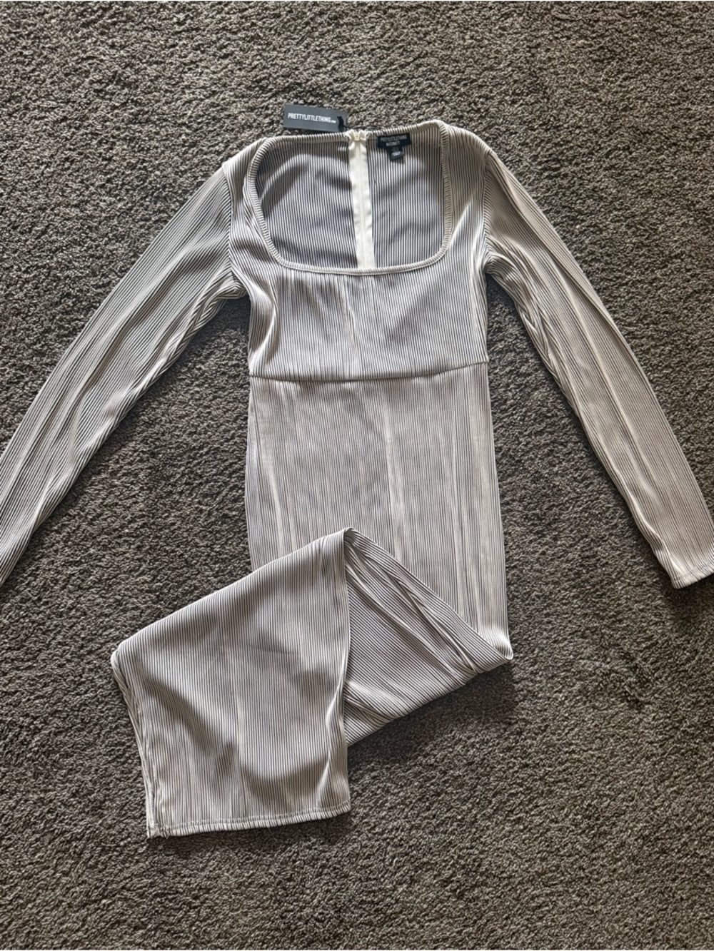 Pleated Long Sleeve Square Neck Dress — Light Taupe (Maternity Dress)